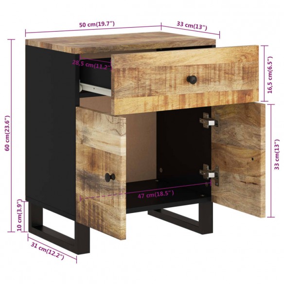 Table de chevet 50x33x60 cm Bois de manguier et d'ingénierie