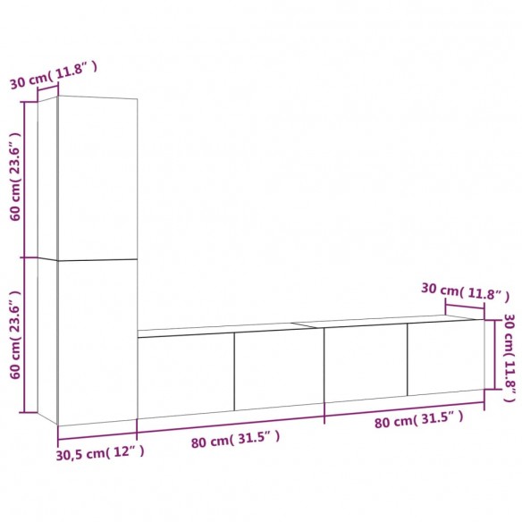 Ensemble de meubles TV 4 pcs Blanc Bois d'ingénierie