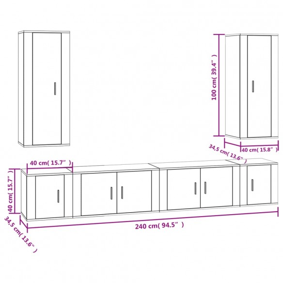 Ensemble de meubles TV 6 pcs Blanc Bois d'ingénierie