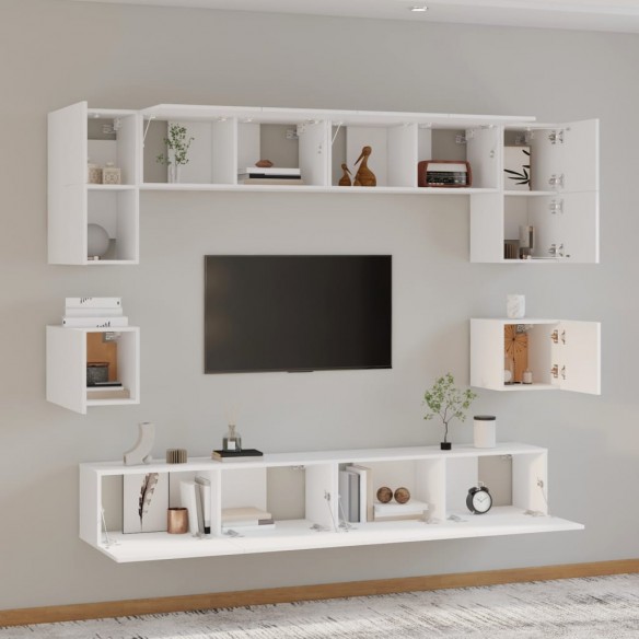 Ensemble de meubles TV 8 pcs Blanc Bois d'ingénierie