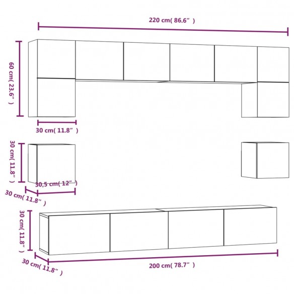 Ensemble de meubles TV 8 pcs Blanc Bois d'ingénierie