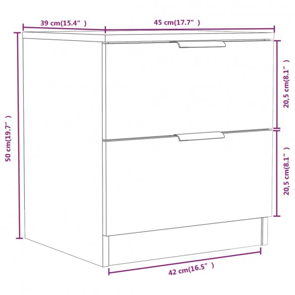 Tables de chevet 2 pcs Noir Bois d'ingénierie