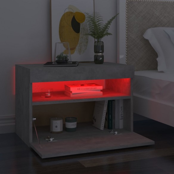 Table de chevet avec lumières LED gris béton 60x35x40 cm