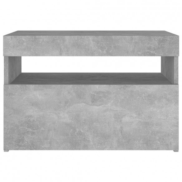 Table de chevet avec lumières LED gris béton 60x35x40 cm