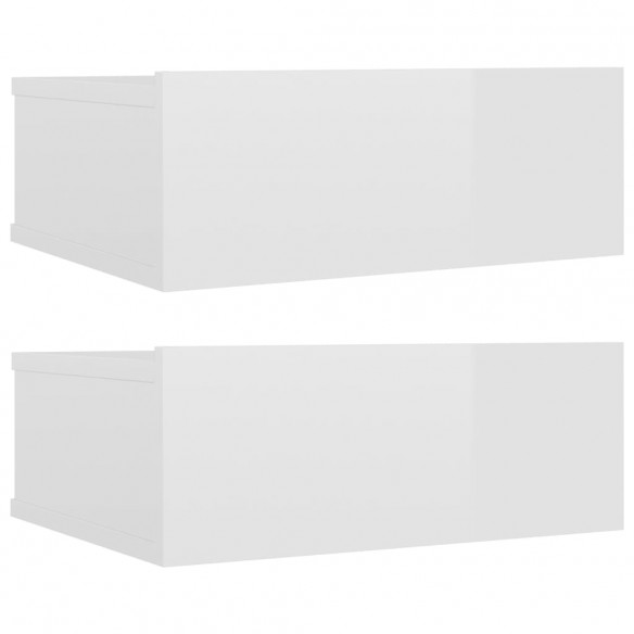 Tables de chevet flottantes 2 pcs Blanc brillant 40x30x15 cm