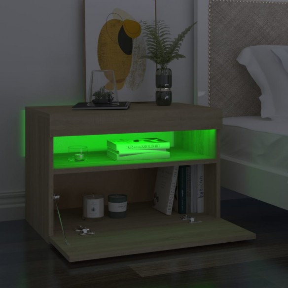 Table de chevet avec lumières LED chêne sonoma 60x35x40 cm