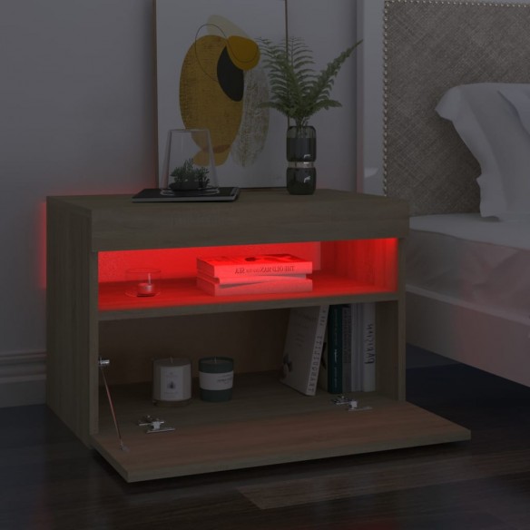 Table de chevet avec lumières LED chêne sonoma 60x35x40 cm