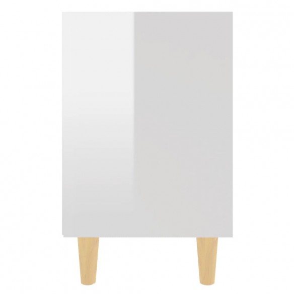 Table de chevet avec pieds en bois Blanc brillant 40x30x50 cm