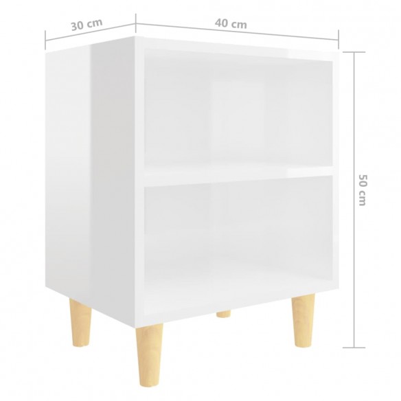 Table de chevet avec pieds en bois Blanc brillant 40x30x50 cm