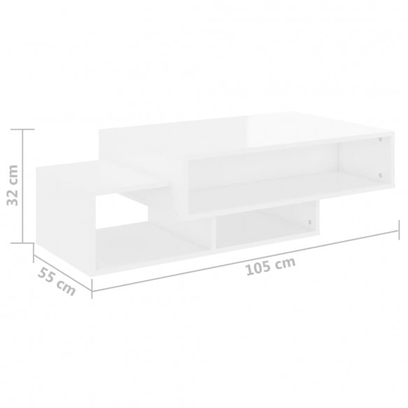 Table basse Blanc brillant 105x55x32 cm Aggloméré