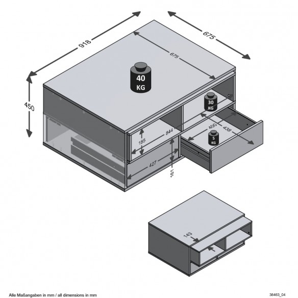 FMD Table basse avec 2 compartiments ouverts 91,8x71,5x45 cm