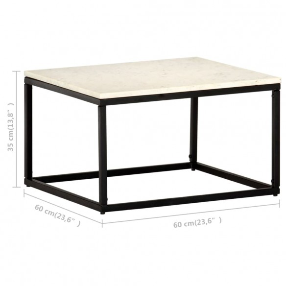 Table basse Blanc 60x60x35 cm Pierre véritable texture marbre