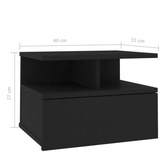 Tables de chevet flottantes 2 pcs Noir 40x31x27 cm Aggloméré