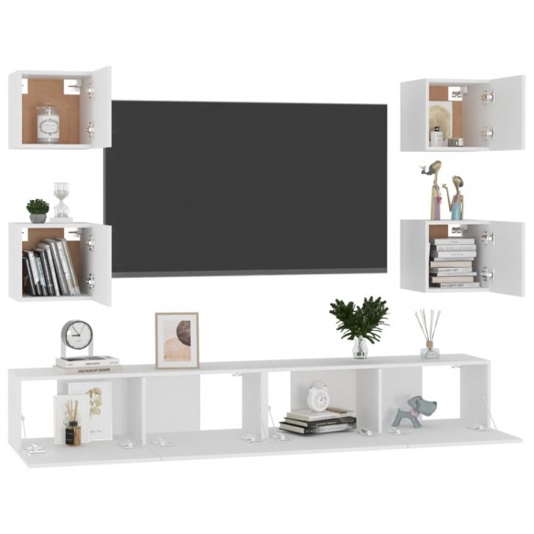 Ensemble de meubles TV 6 pcs Blanc Aggloméré