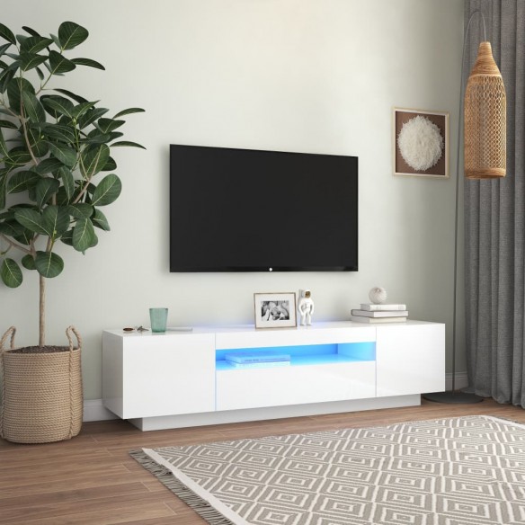 Meuble TV avec lumières LED blanc brillant 160x35x40 cm