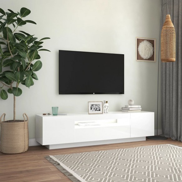 Meuble TV avec lumières LED blanc brillant 160x35x40 cm