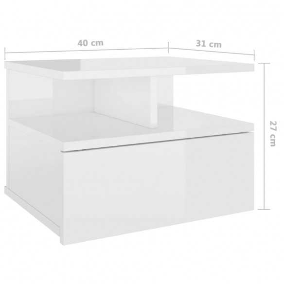 Table de chevet flottante Blanc brillant 40x31x27 cm Aggloméré