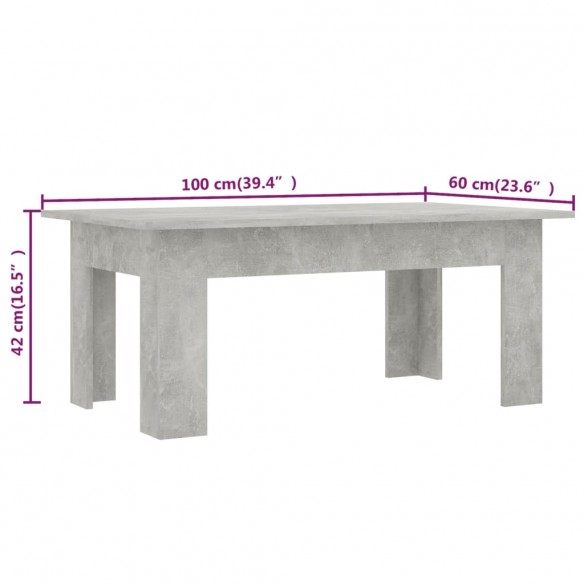 Table basse Gris béton 100 x 60 x 42 cm Aggloméré