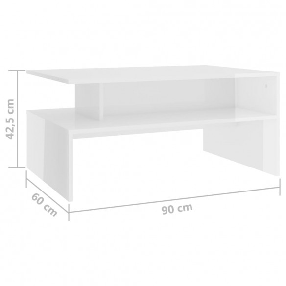 Table basse Blanc brillant 90x60x42,5 cm Aggloméré