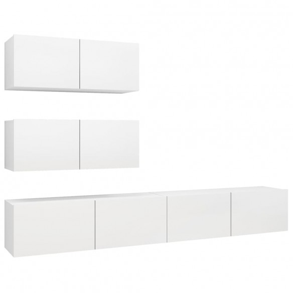 Ensemble de meuble TV 4 pcs Blanc Aggloméré