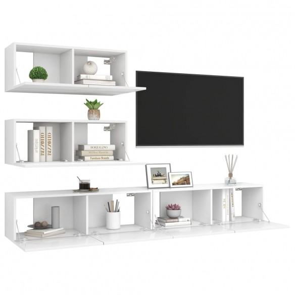 Ensemble de meuble TV 4 pcs Blanc Aggloméré