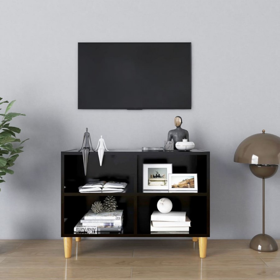 Meuble TV avec pieds en bois massif Noir 69,5x30x50 cm