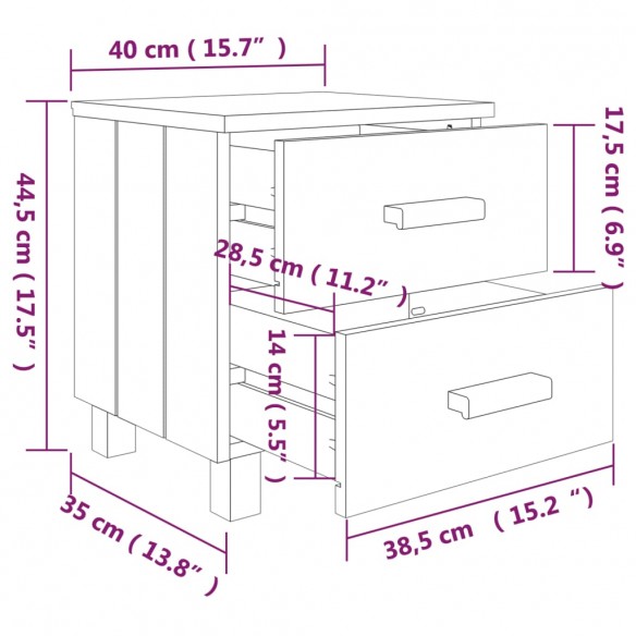 Table de chevet HAMAR Gris foncé 40x35x44,5 cm Bois pin massif