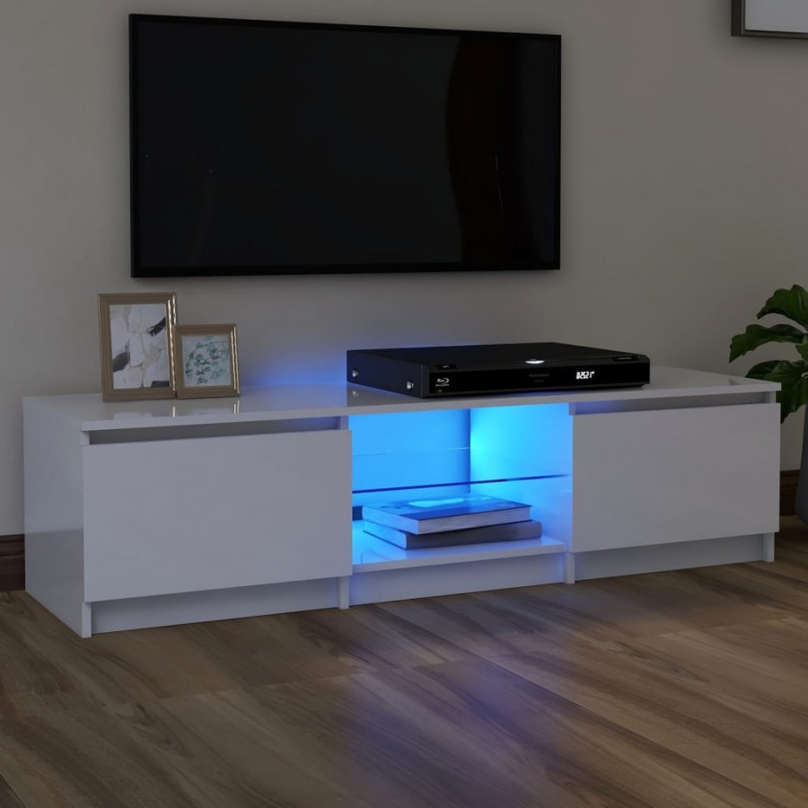 Meuble TV avec lumières LED blanc brillant 140x40x35,5 cm