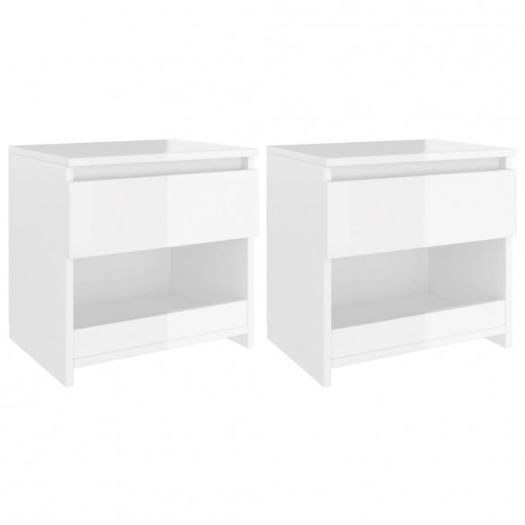 Tables de chevet 2 pcs Blanc brillant 40x30x39 cm Aggloméré