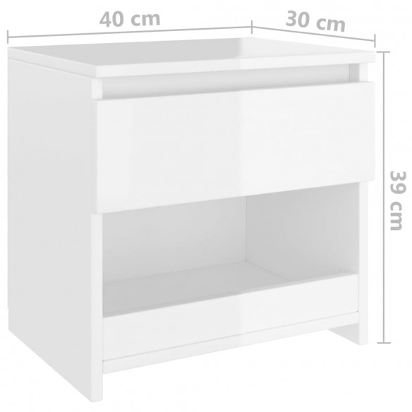 Tables de chevet 2 pcs Blanc brillant 40x30x39 cm Aggloméré