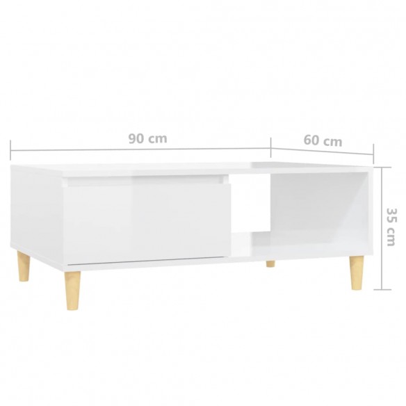 Table basse Blanc brillant 90x60x35 cm Aggloméré