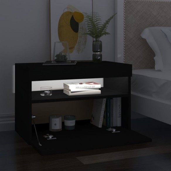 Table de chevet avec lumières LED noir 60x35x40 cm