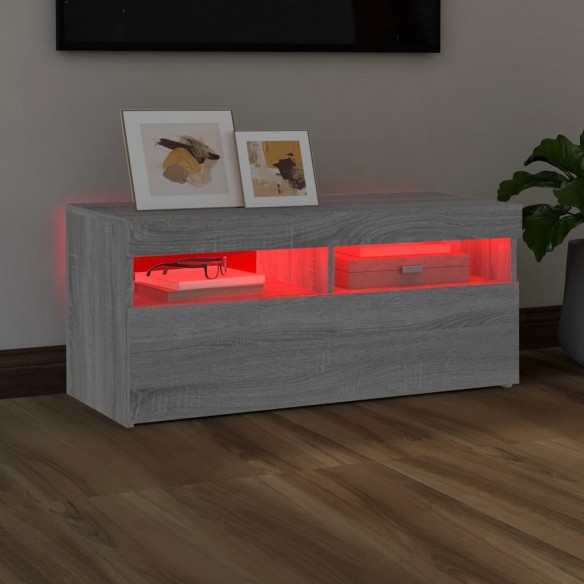 Meuble TV avec lumières LED Sonoma gris 90x35x40 cm