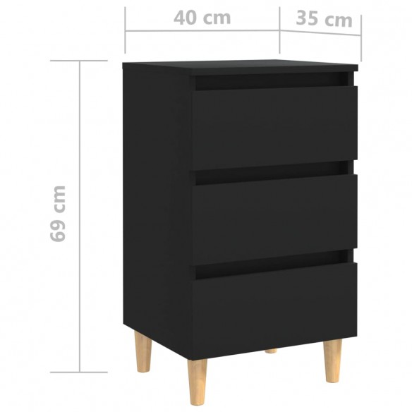 Table de chevet avec pieds en bois Noir 40x35x69 cm