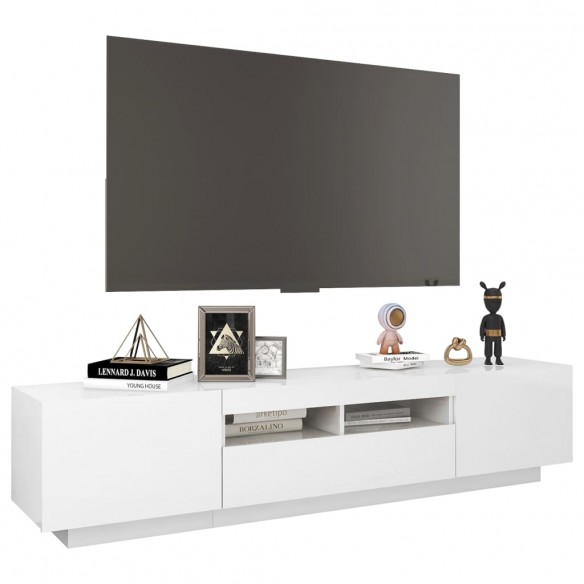 Meuble TV avec lumières LED Blanc brillant 180x35x40 cm