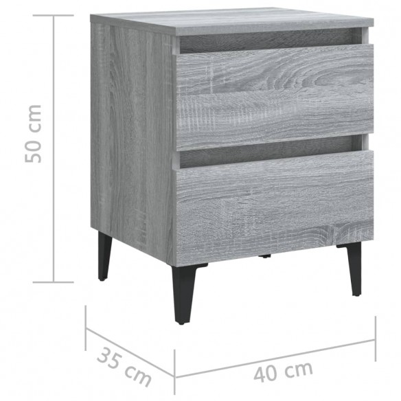 Table de chevet avec pieds en métal Sonoma gris 40x35x50 cm