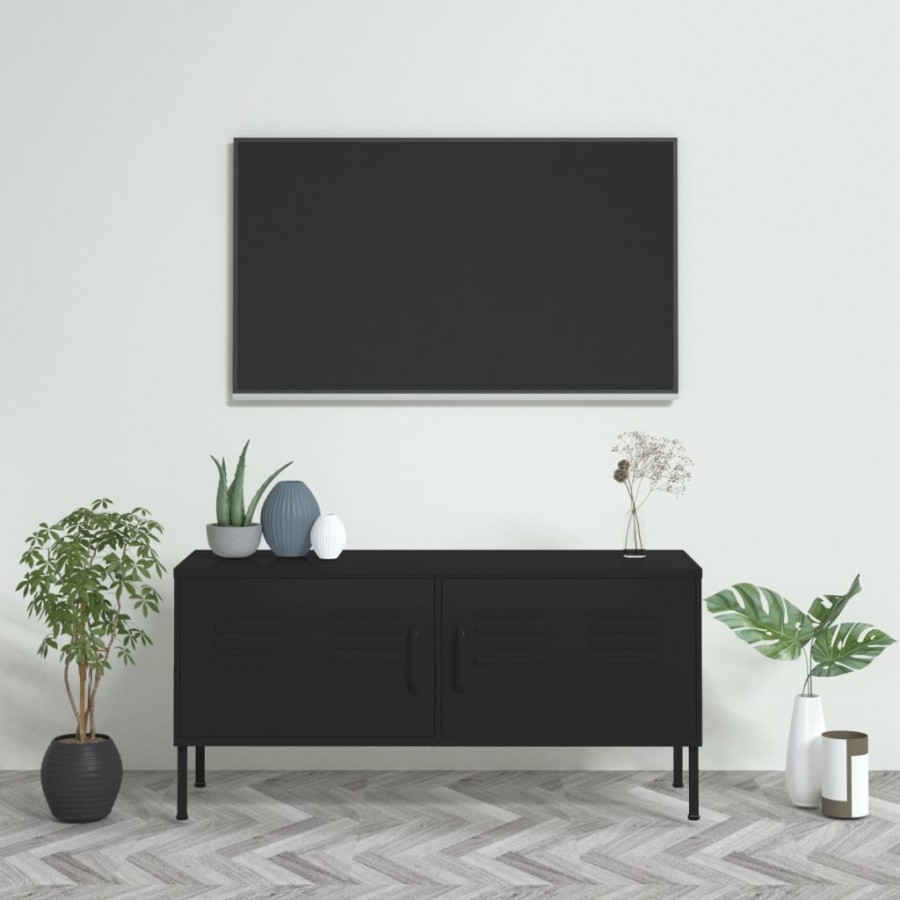 Meuble TV Noir 105x35x50 cm Acier
