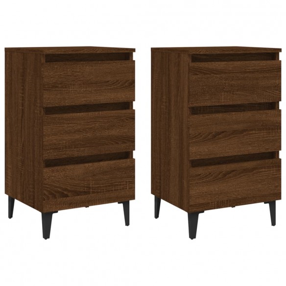 Tables de chevet pieds en métal 2 pcs Chêne marron 40x35x69 cm