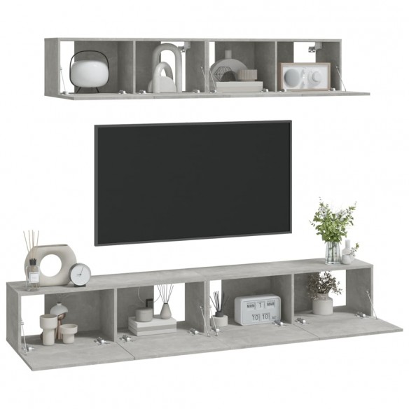 Ensemble de meubles TV 4 pcs Gris béton Bois d'ingénierie