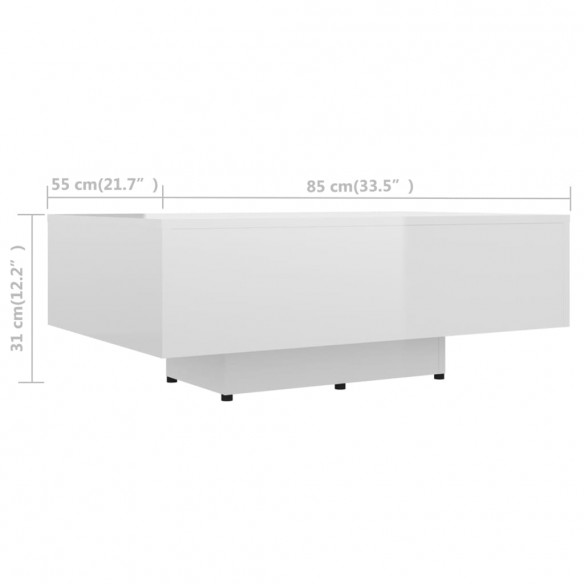 Table basse Blanc brillant 85x55x31 cm Aggloméré