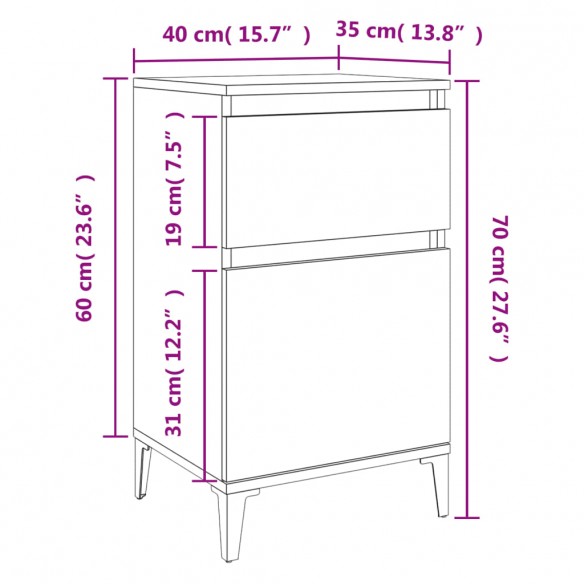 Tables de chevet 2 pcs chêne fumé 40x35x70 cm