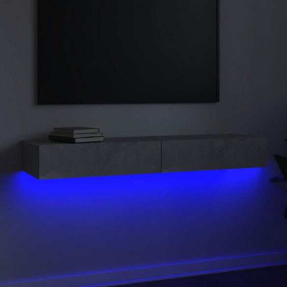 Meuble TV avec lumières LED Gris béton 120x35x15,5 cm