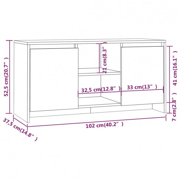 Meuble TV Sonoma gris 102x37,5x52,5 cm Aggloméré