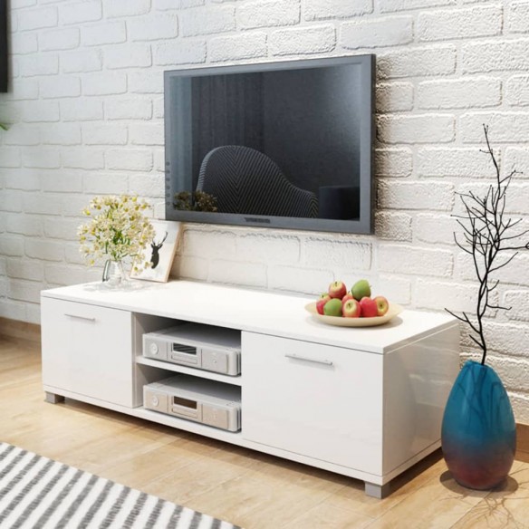 Meuble TV à haute brillance blanc 120x40,5x35 cm