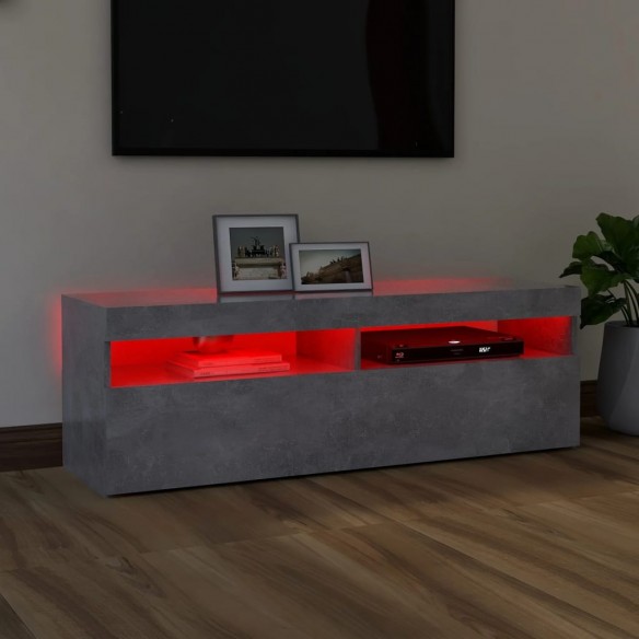 Meuble TV avec lumières LED gris béton 120x35x40 cm