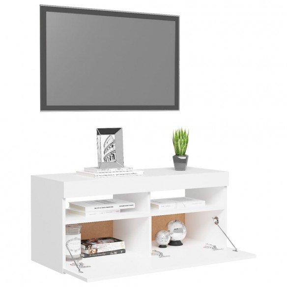 Meuble TV avec lumières LED blanc 90x35x40 cm