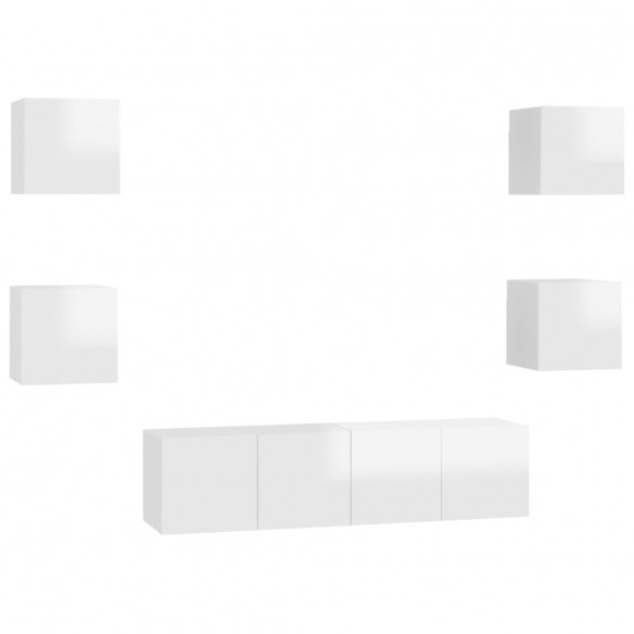 Ensemble de meubles TV 6 pcs Blanc brillant Aggloméré