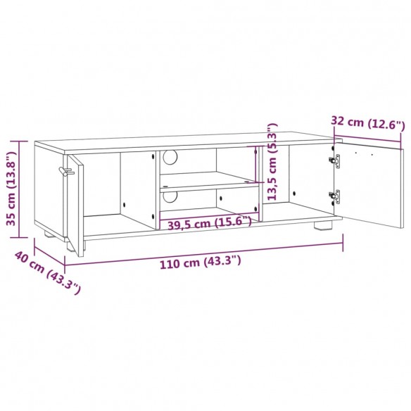 Meuble TV chêne marron 110x40x35 cm bois d'ingénierie