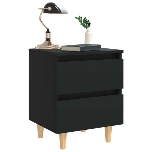 Tables de chevet avec pieds en pin 2 pcs Noir 40x35x50 cm