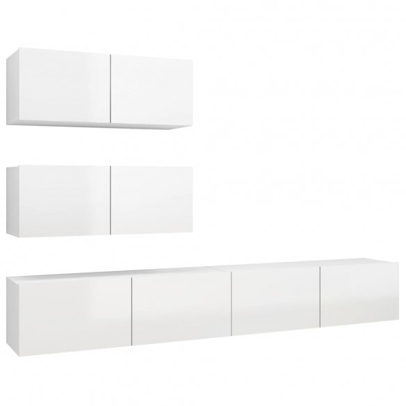 Ensemble de meuble TV 4 pcs Blanc brillant Aggloméré